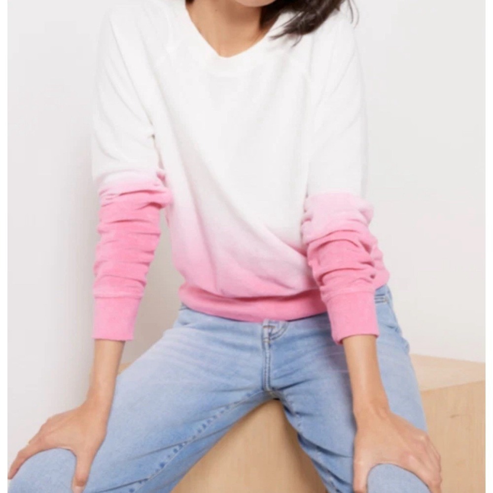 Evereve Shawna Dip Dye pullover Ombre pink white terrycloth crew neck Size XL